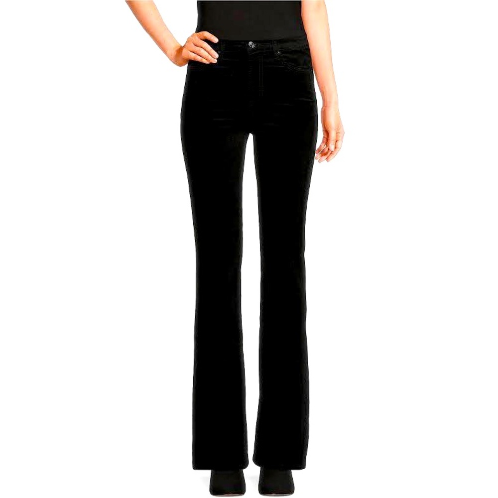 Black Lisha Mid Rise Velvet Bootcut Jeans
